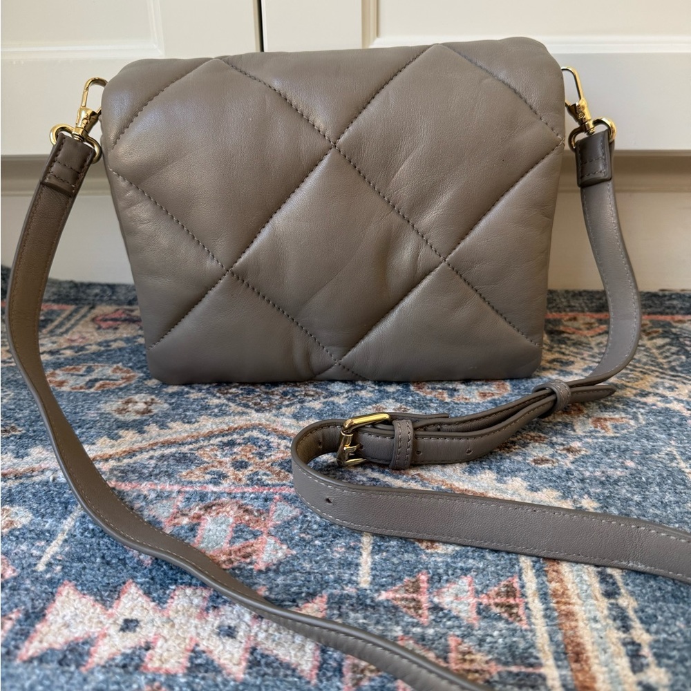 Stand Studio brynn puffy quilted lamb leather beige crossbody handbag bag purse